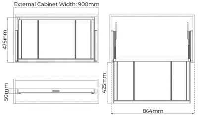 Higold B Series Pull Out Wardrobe Storage Tray Fits 900mm Cabinet Adjustable Sections Natural with Grey - Sydney Home Centre