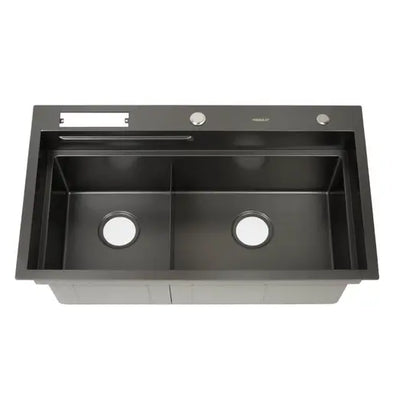 Higold Belle Luxe 1.0 Double Bowl Workstation Kitchen Sink Slide Lip Nano Coated 3mm Thick Stainless Steel Panel Anti-Scratch 820mm PVD Gunmetal - Sydney Home Centre