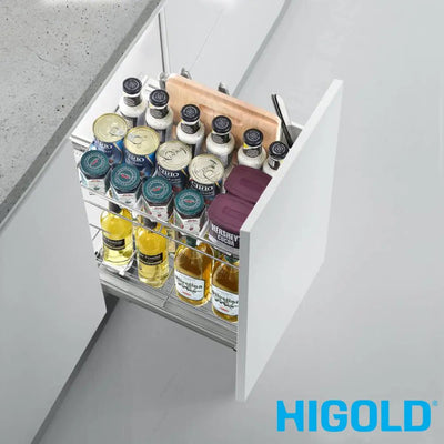 Higold Pull Out Kitchen Cupboard Organiser With Hooks and Knife Block Fits 450mm Polished Chrome - Sydney Home Centre