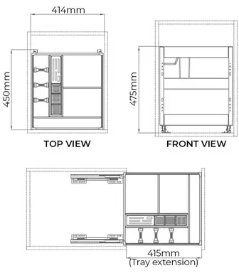 Higold Shearer Crystal Pull Out Kitchen Cupboard Organiser Fits 450mm Anthracite grey - Sydney Home Centre