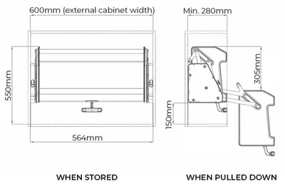 Higold Shearer Nebula Pull Down Overhead Cabinet Storage for a 600mm Cupboard Anthracite grey - Sydney Home Centre