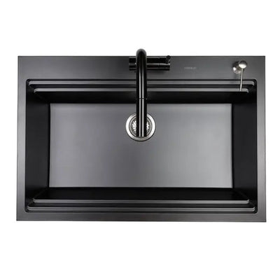 Higold Single Bowl Workstation Kitchen Sink with Steps Granite Composite 840mm Matte Black - Sydney Home Centre