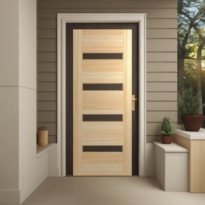 Hume Doors Savoy 820 XS11 (2040mm x 820mm x 40mm) Blackbutt Grey Tint Entrance Door - Sydney Home Centre