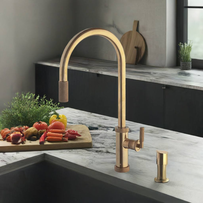 Armando Vicario Urban D Pull Out Kitchen Mixer Natural Brass