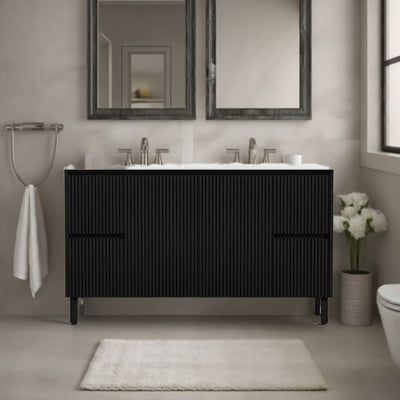 Ceto Brighton 1500mm Both Side Drawer Double Bowl Freestanding Vanity Matte Black (Ceramic Top)