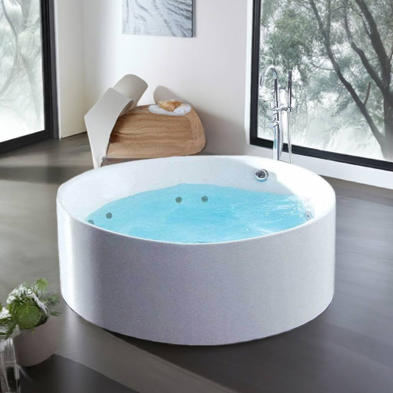 Broadway Bathroom FS19 1400mm Round Freestanding Spa With Spa Key Remote & Mood Light 12 Jets White