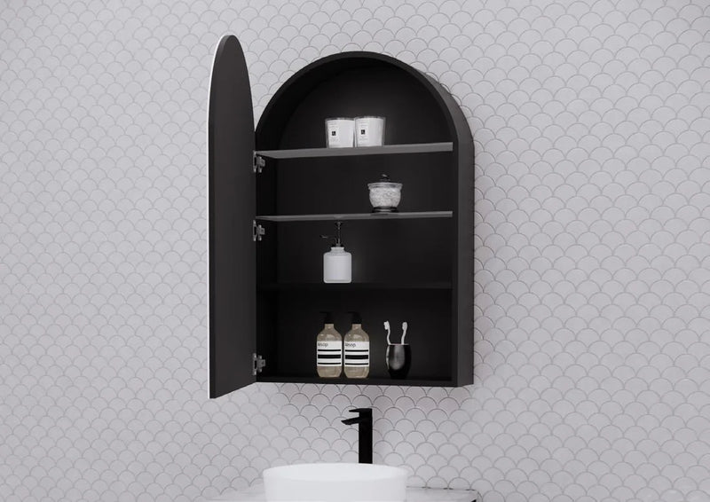 Riva London 600mm x 870mm Matte Black Arch Shaving Cabinet - Sydney Home Centre