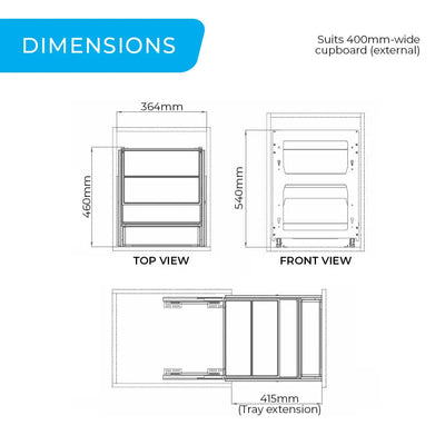 Higold Shearer Pull Out Kitchen Cupboard Organiser Fits 400mm Cabinet Grey - Sydney Home Centre