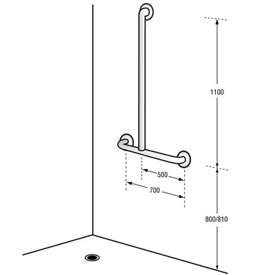 Dolphy Offset Flush Mount Left Hand Side Shower Grab Bar 1100X700mm Silver