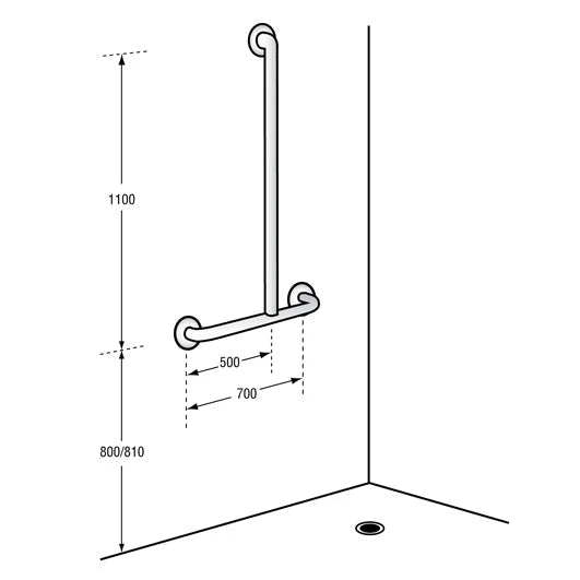 Dolphy Offset Flush Mount Right Hand Side Shower Grab Bar 1100X700mm Silver