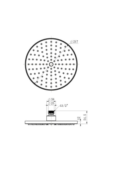 MN Abs Round Shower Head 215mm Electroplated Matte Black - Sydney Home Centre