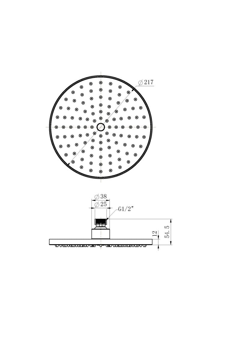 MN Abs Round Shower Head 215mm Electroplated Matte Black - Sydney Home Centre