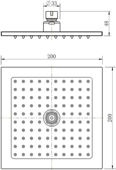 MN Brass Square Shower Head 200mm Electroplated Chrome - Sydney Home Centre