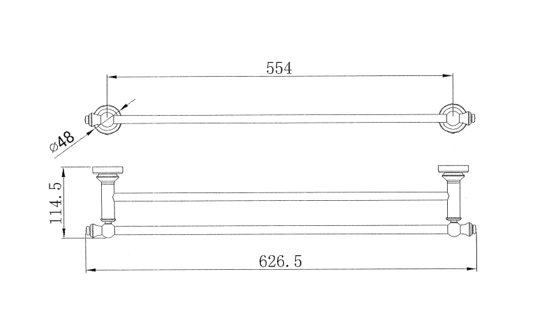 MN Medoc Double Towel Rail 600mm PVD Brushed Nickel - Sydney Home Centre