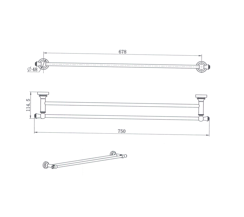 MN Medoc Double Towel Rail 750mm Electroplated Chrome - Sydney Home Centre