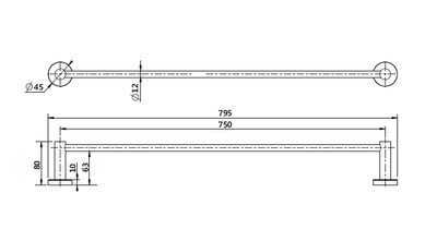 MN Mirage Single Towel Rail 750mm Electroplated Chrome - Sydney Home Centre