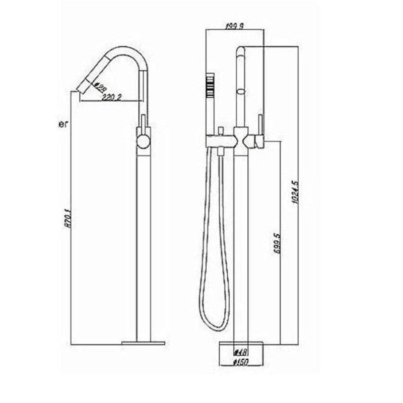 MN Star Round Floor Mixer with Hand Shower Brushed Nickel - Sydney Home Centre