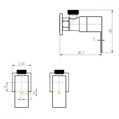 MN Washing Machine Stops 1/4 Turn Square Chrome