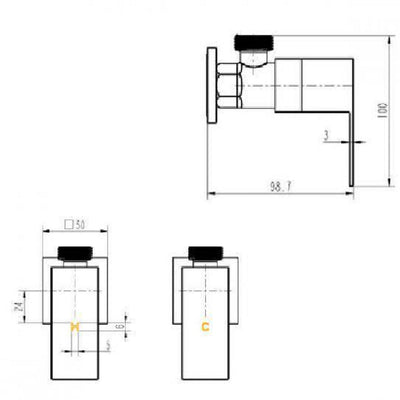 MN Washing Machine Stops 1/4 Turn Square Matte Black