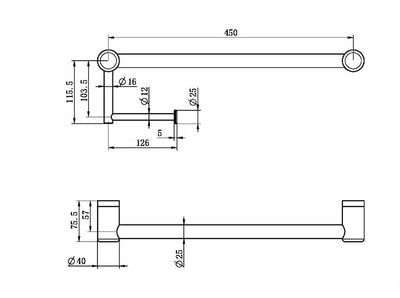 Nero Mecca Care 25mm Toilet Roll Rail 450mm Brushed Nickel - Sydney Home Centre