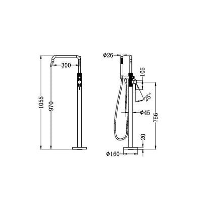 Nero Opal Free Standing Bath Mixer With Hand Shower Brushed Nickel - Sydney Home Centre