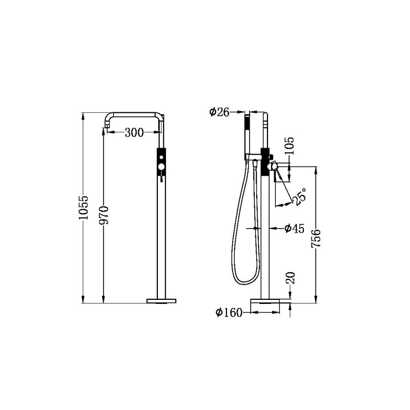 Nero Opal Free Standing Bath Mixer With Hand Shower Brushed Nickel - Sydney Home Centre