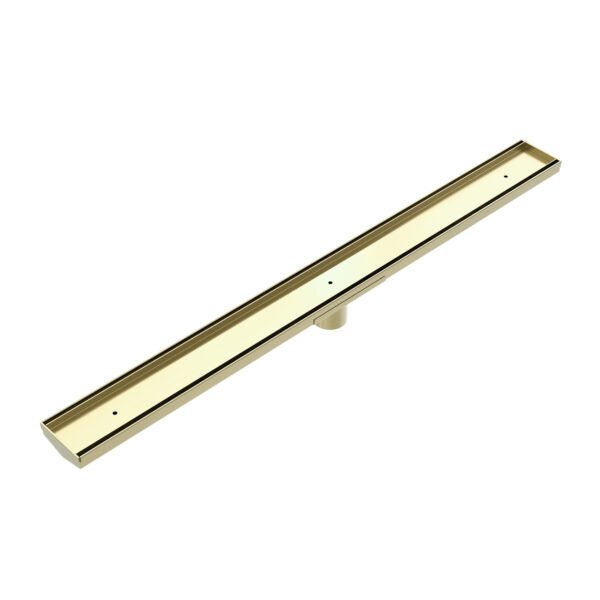 Nero Tile Insert V Channel Floor Grate 50mm Outlet With Hole Saw Brushed Gold - Sydney Home Centre