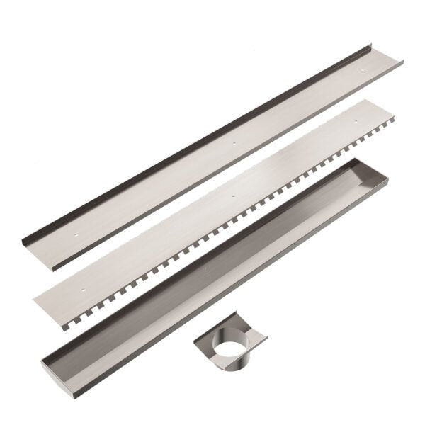 Nero Tile Insert V Channel Floor Grate 89mm Outlet With Hole Saw Brushed Nickel - Sydney Home Centre