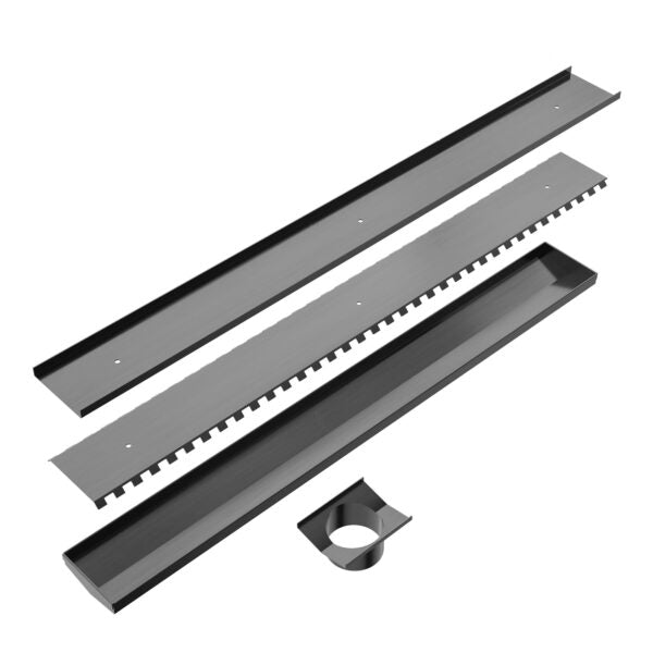 Nero Tile Insert V Channel Floor Grate 89mm Outlet With Hole Saw Gun Metal - Sydney Home Centre