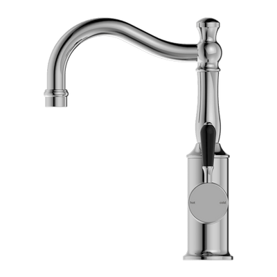 Nero York Basin Mixer Hook Spout With Black Porcelain Lever Chrome - Sydney Home Centre