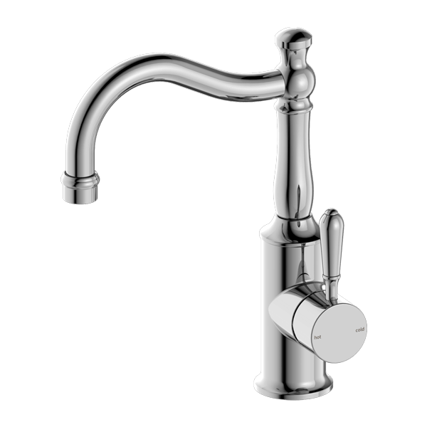 Nero York Basin Mixer Hook Spout With Metal Lever Chrome - Sydney Home Centre