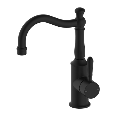 Nero York Basin Mixer Hook Spout With Metal Lever Matte Black - Sydney Home Centre