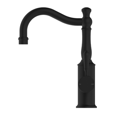 Nero York Basin Mixer Hook Spout With Metal Lever Matte Black - Sydney Home Centre