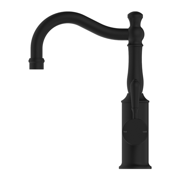 Nero York Basin Mixer Hook Spout With Metal Lever Matte Black - Sydney Home Centre