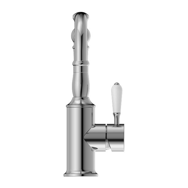 Nero York Basin Mixer Hook Spout With White Porcelain Lever Chrome - Sydney Home Centre