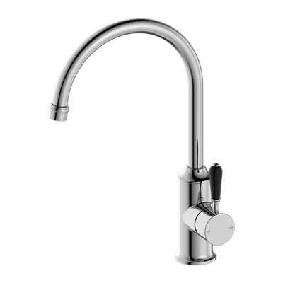 Nero York Kitchen Mixer Goosneck Spout With Black Porcelain Lever Chrome - Sydney Home Centre