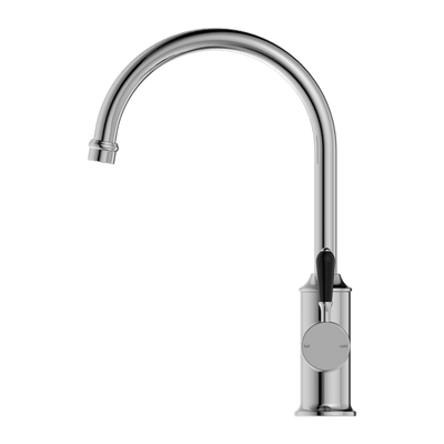 Nero York Kitchen Mixer Goosneck Spout With Black Porcelain Lever Chrome - Sydney Home Centre