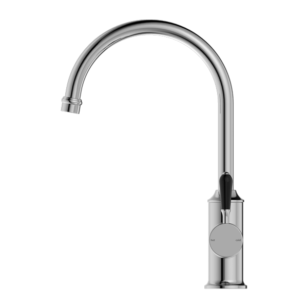 Nero York Kitchen Mixer Goosneck Spout With Black Porcelain Lever Chrome - Sydney Home Centre