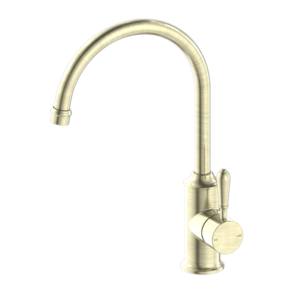 Nero York Kitchen Mixer Goosneck Spout With Metal Lever Aged Brass - Sydney Home Centre