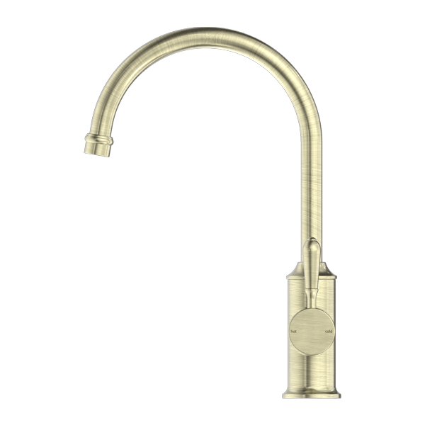 Nero York Kitchen Mixer Goosneck Spout With Metal Lever Aged Brass - Sydney Home Centre