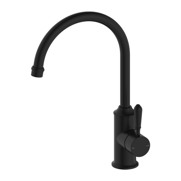 Nero York Kitchen Mixer Goosneck Spout With Metal Lever Matte Black - Sydney Home Centre