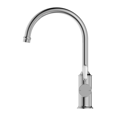 Nero York Kitchen Mixer Goosneck Spout With White Porcelain Lever Chrome - Sydney Home Centre