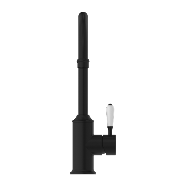 Nero York Kitchen Mixer Goosneck Spout With White Porcelain Lever Matte Black - Sydney Home Centre