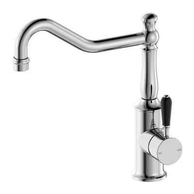 Nero York Kitchen Mixer Hook Spout With Black Porcelain Lever Chrome - Sydney Home Centre