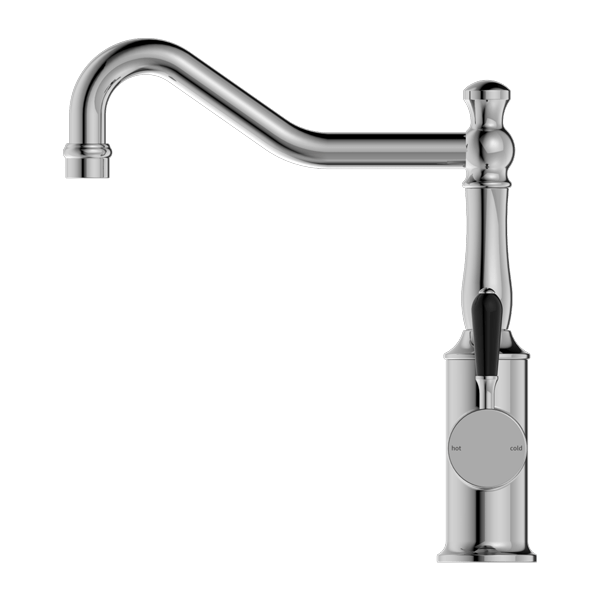 Nero York Kitchen Mixer Hook Spout With Black Porcelain Lever Chrome - Sydney Home Centre