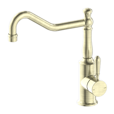 Nero York Kitchen Mixer Hook Spout With Metal Lever Aged Brass - Sydney Home Centre