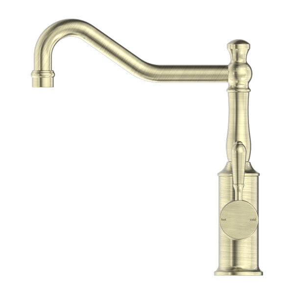 Nero York Kitchen Mixer Hook Spout With Metal Lever Aged Brass - Sydney Home Centre