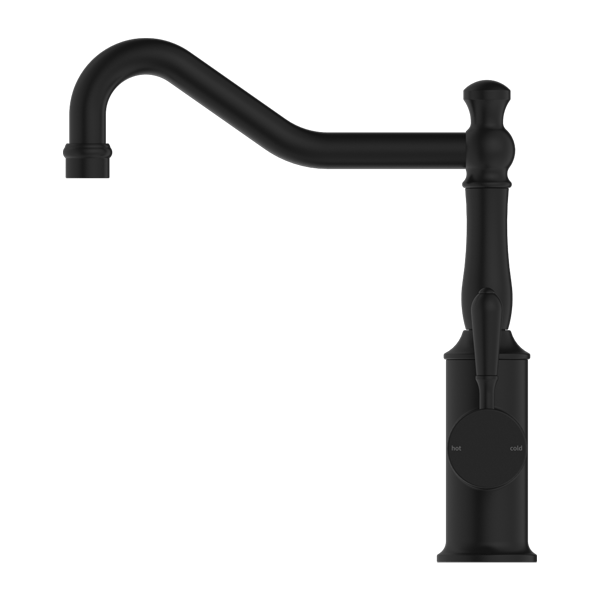 Nero York Kitchen Mixer Hook Spout With Metal Lever Matte Black - Sydney Home Centre