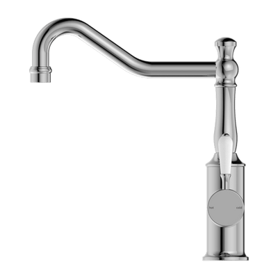 Nero York Kitchen Mixer Hook Spout With White Porcelain Lever Chrome - Sydney Home Centre