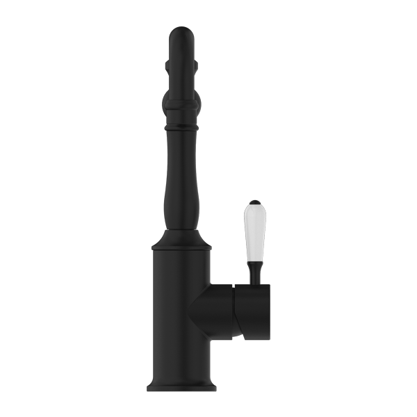 Nero York Kitchen Mixer Hook Spout With White Porcelain Lever Matte Black - Sydney Home Centre